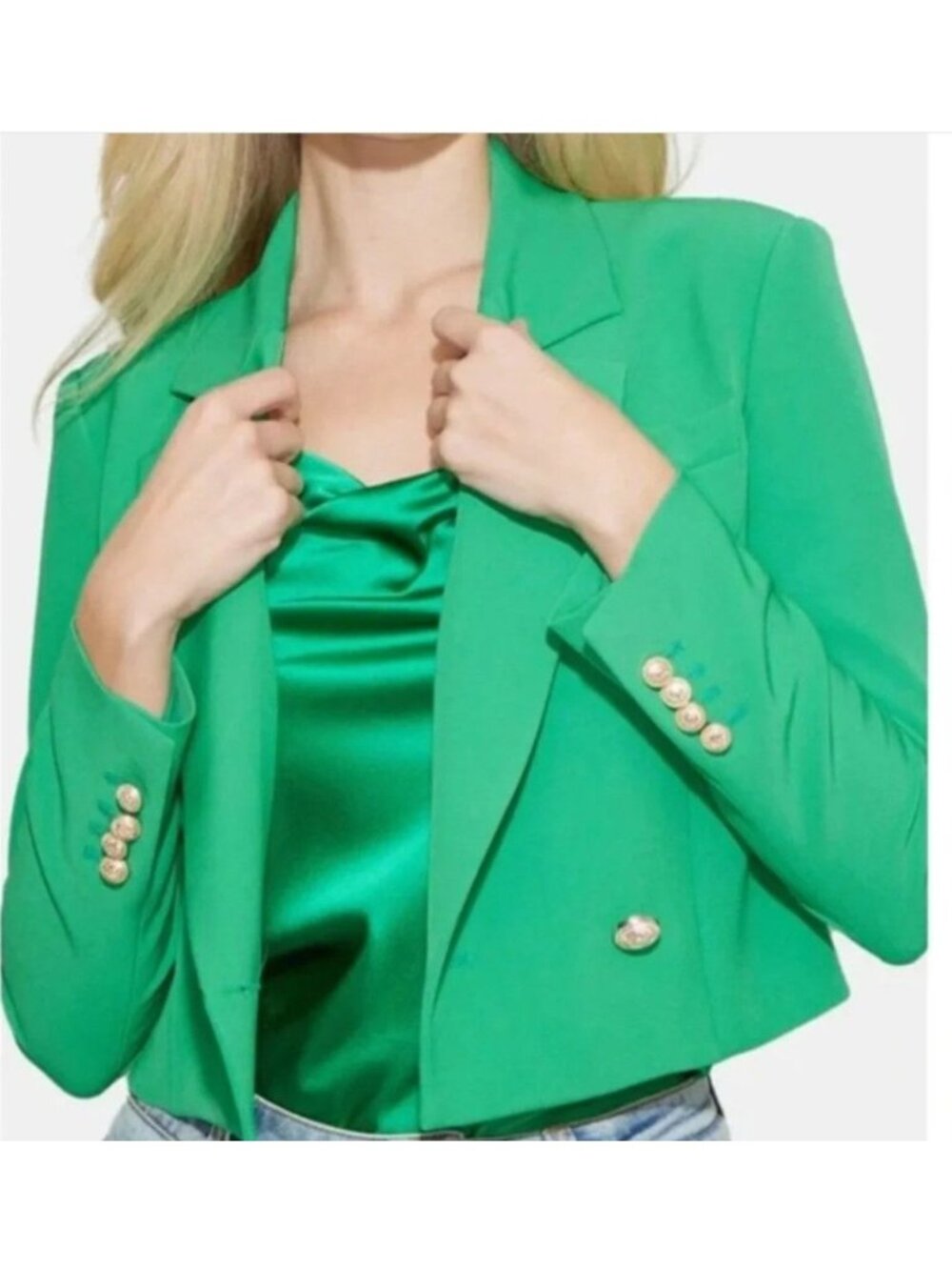 Generation Love Clara Cropped Blazer Kelly Green XL NWT